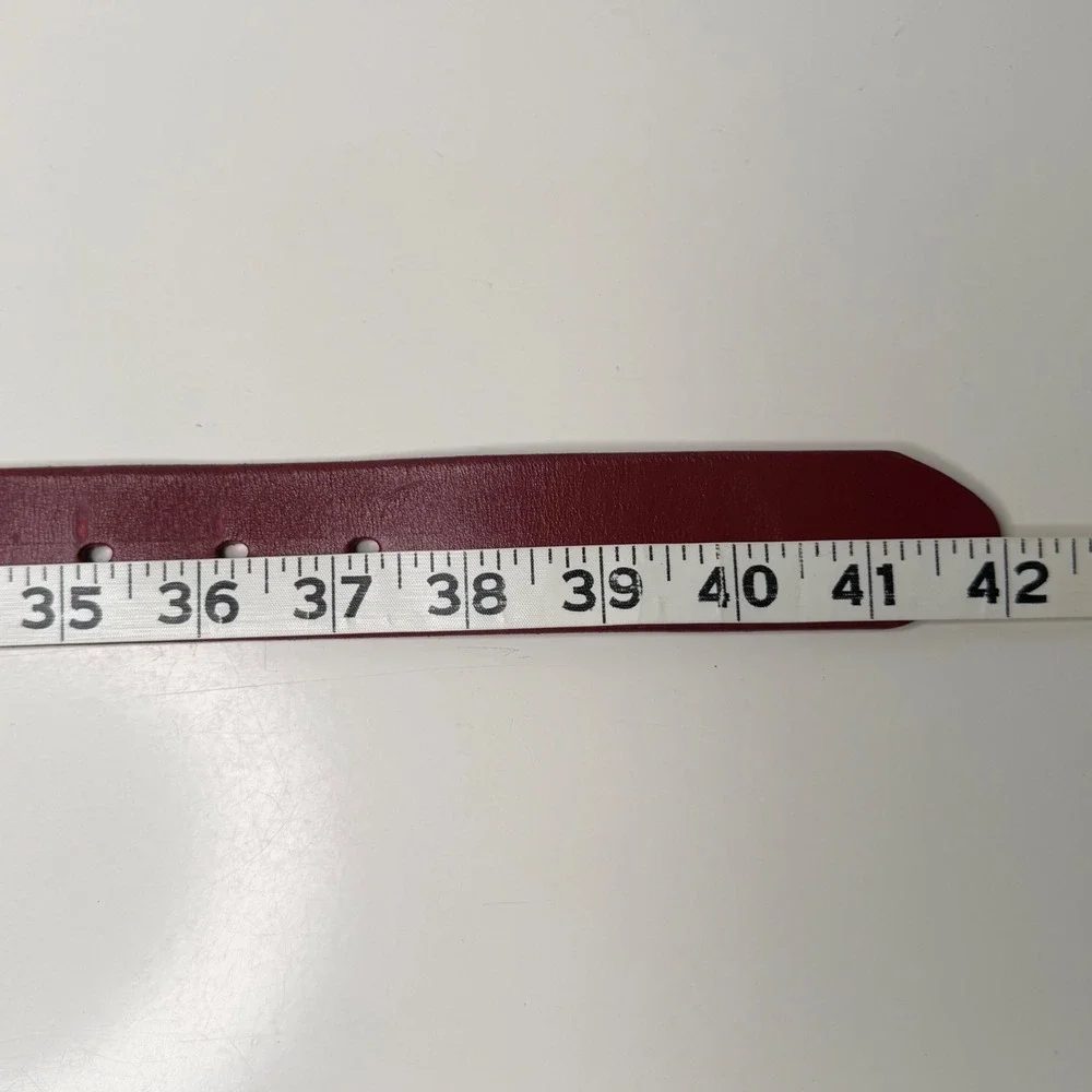 Buffway Leather Belt Mens Burgundy Red Gunmetal Buckle Classic Minimalist 34